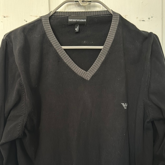 Emporio Armani Black V-Neck Sweater with Classic Pullover Style - Picture 1 of 13
